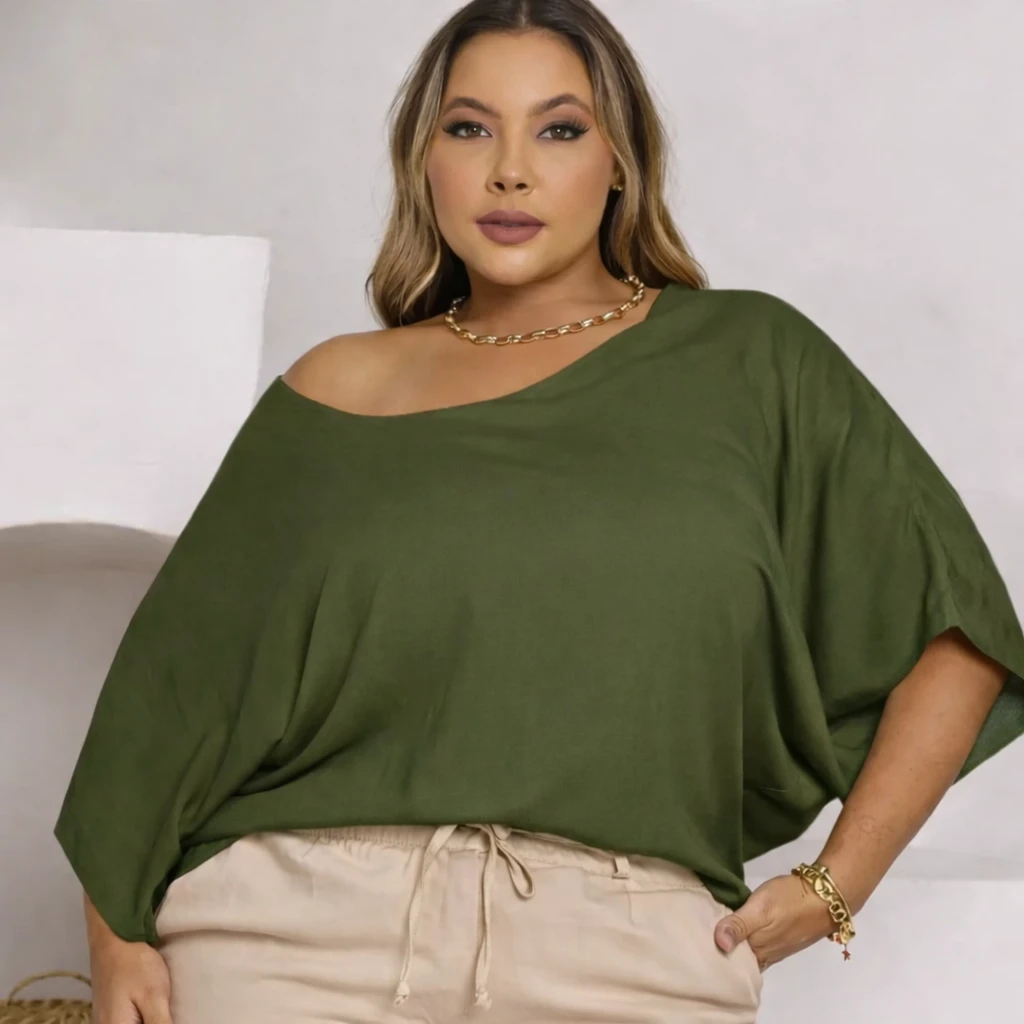 Blusa Manga Ampla com Decote Costas