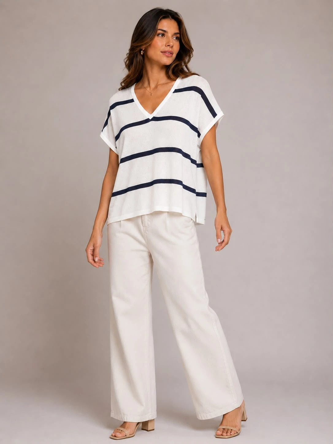 Blusa Tricot Modal Listrada Decote V