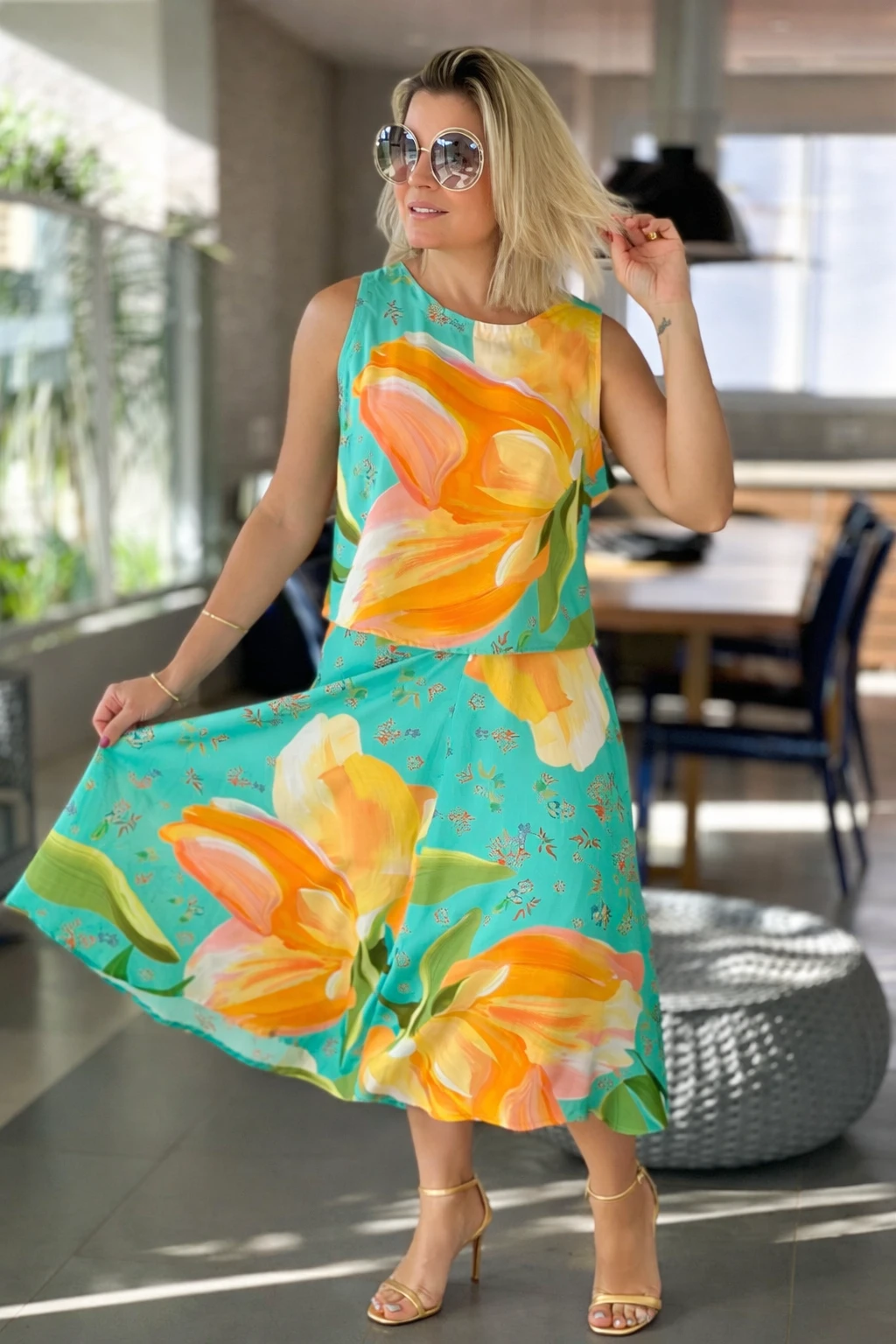 Conjunto Saia Midi Estampado