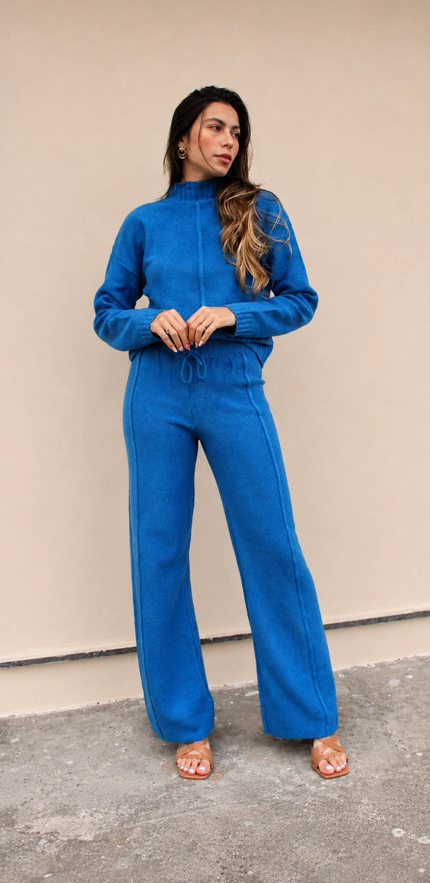 Conjunto Tricot Mousse Azul com Nervuras