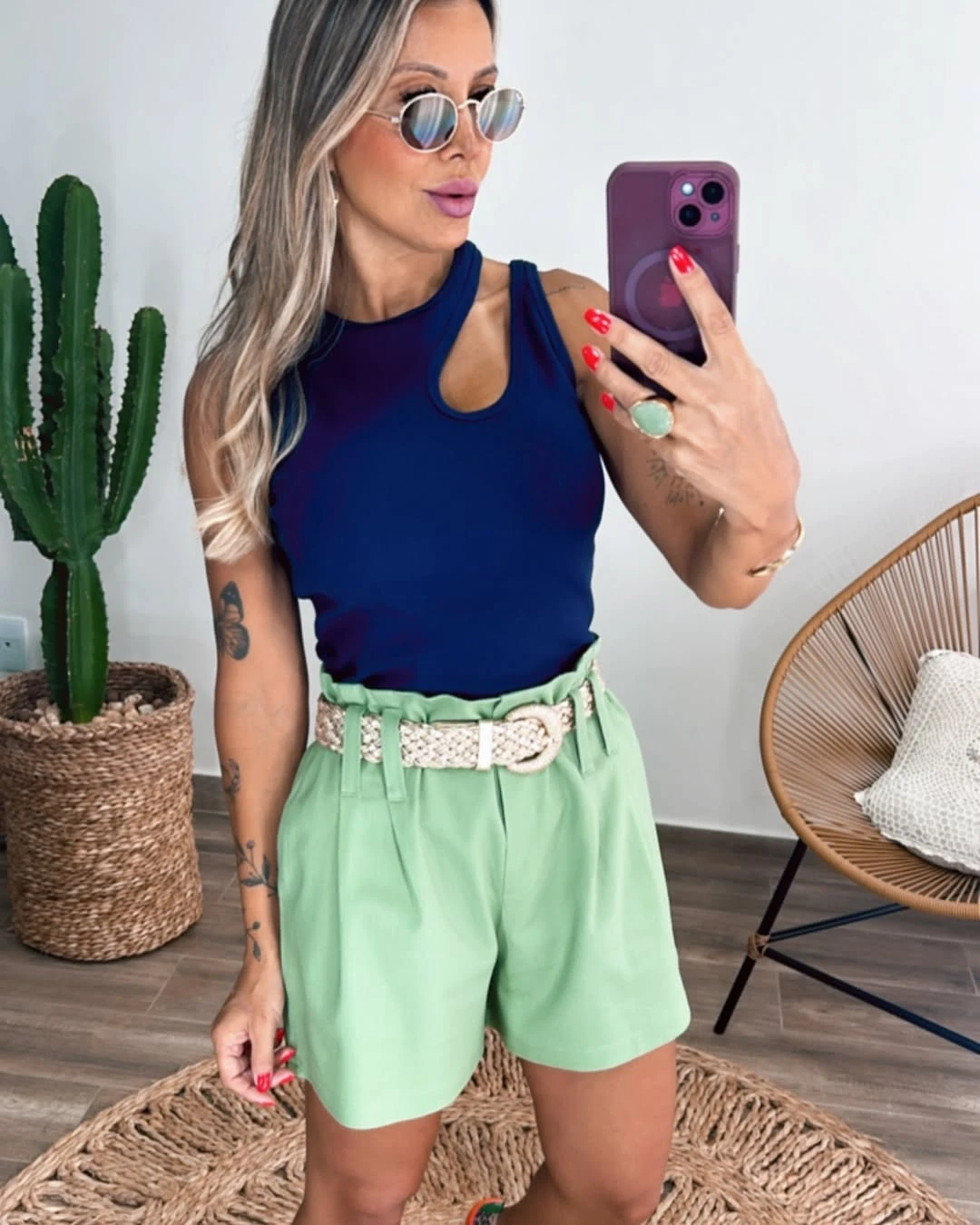 Short em Linho com Pregas Frontais