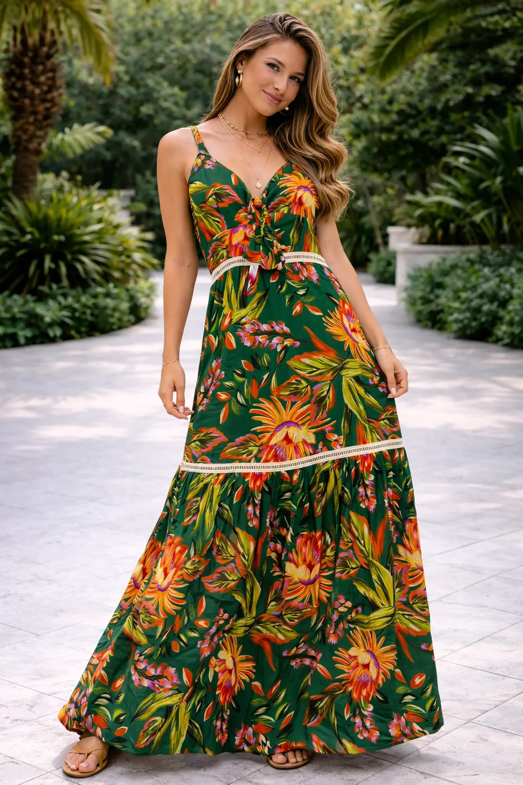 Vestido Longo Floral com Amarração