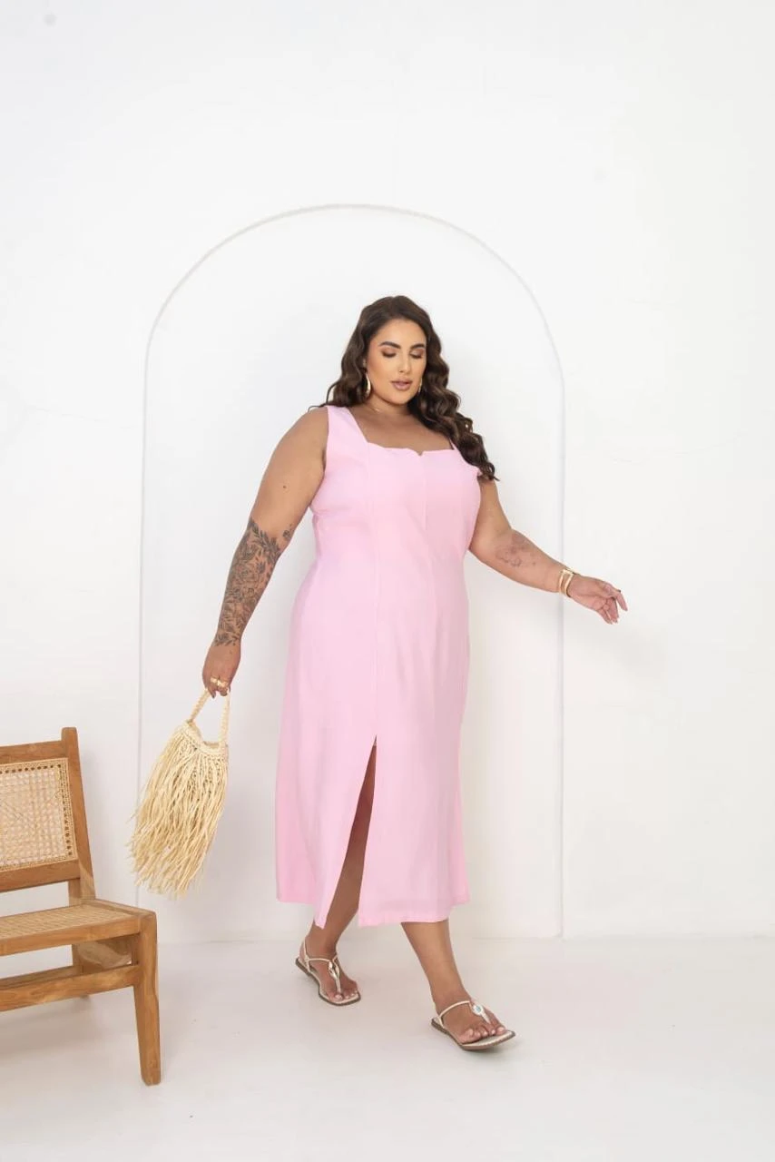 Vestido Midi com Fenda Frontal